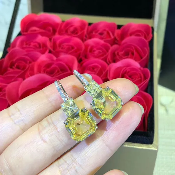 Yellow Дизайнерские Модные 925 пробы серебряные ювелирные изделия 3а вечерние серьги с кубическим цирконием - Окраска металла: Yellow