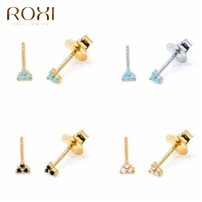 Женские серьги гвоздики ROXI с бирюзовым камнем и клевером ювелирные изделия из