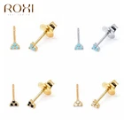 Женские серьги-гвоздики с бирюзовым камнем и клевером ROXI, ювелирные изделия из стерлингового серебра 925 пробы для пирсинга треугольной формы