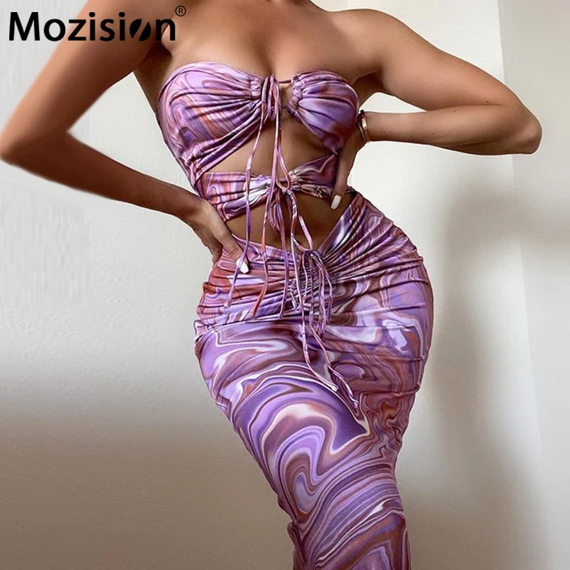 

Mozision Summer Print Backless Long Dress Women Sexy Off Shoulder Cut Out Maxi Dresses Femme Hot Lace Up Slim Party Vestidos