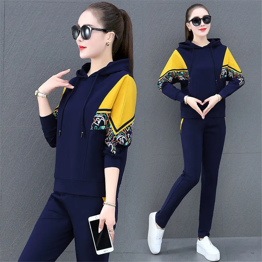 

Комплект из 2 предметов, женский спортивный костюм с капюшоном, комплект из свитера с брюками, спортивная одежда для женщин, повседневный ос...