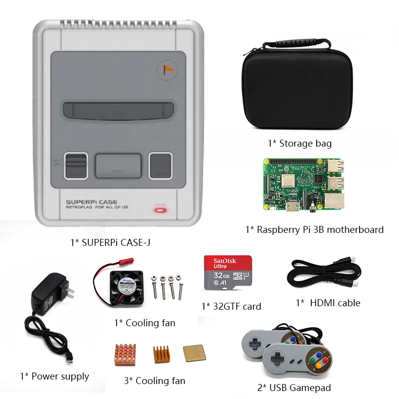 Kit 2 Hdmi-выход Retroflag SUPERPi чехол-J чехол с Raspberry Pi 3B видео игровая консоль Ретро игровая консоль и 15000+ игры - Цвет: Kit 2