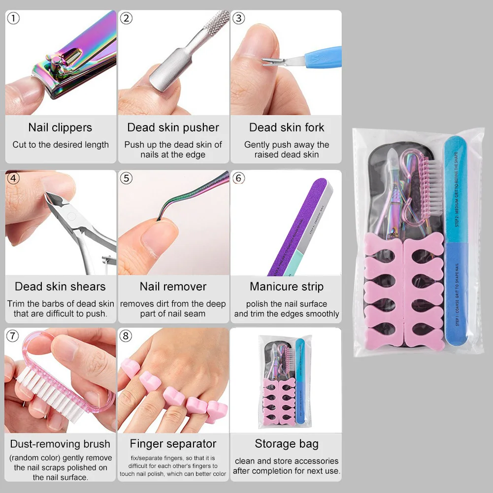 

7PCS Manicure Set Stainless Steel Nail File Cuticle Fork Nail Clipper Set Nail Grooming Kit for Home Travel