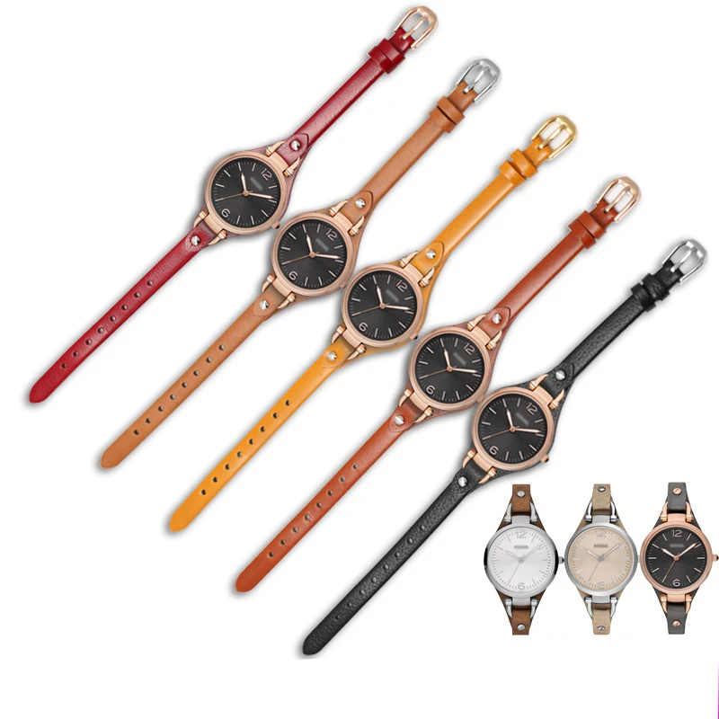 

Anti-fall Durable Leather Watchbands For Fossil ES4119 ES4176 ES3262 8mm SmartWatch Replacement Wrist Strap Band Silver Buckle