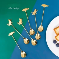 2pcs new creative stainless steel mixing spoon cute long handle coffee spoon ice cream dessert spoon small spoon ins fruit fork