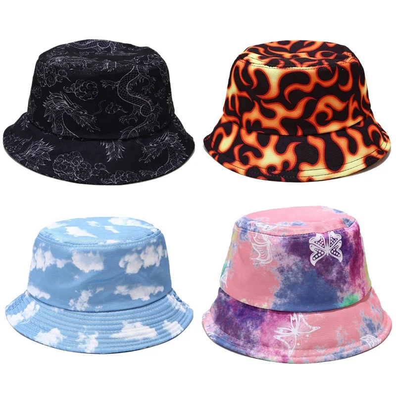 Панама с принтом дракона и бабочки для мужчин женщин шляпа рыбака краской отдыха