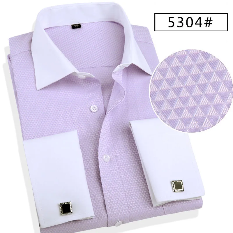 

French Cuff Button Men Dress Shirt with Cufflinks Mens Wedding Shirt Tuxedo Male Business Office Clothing