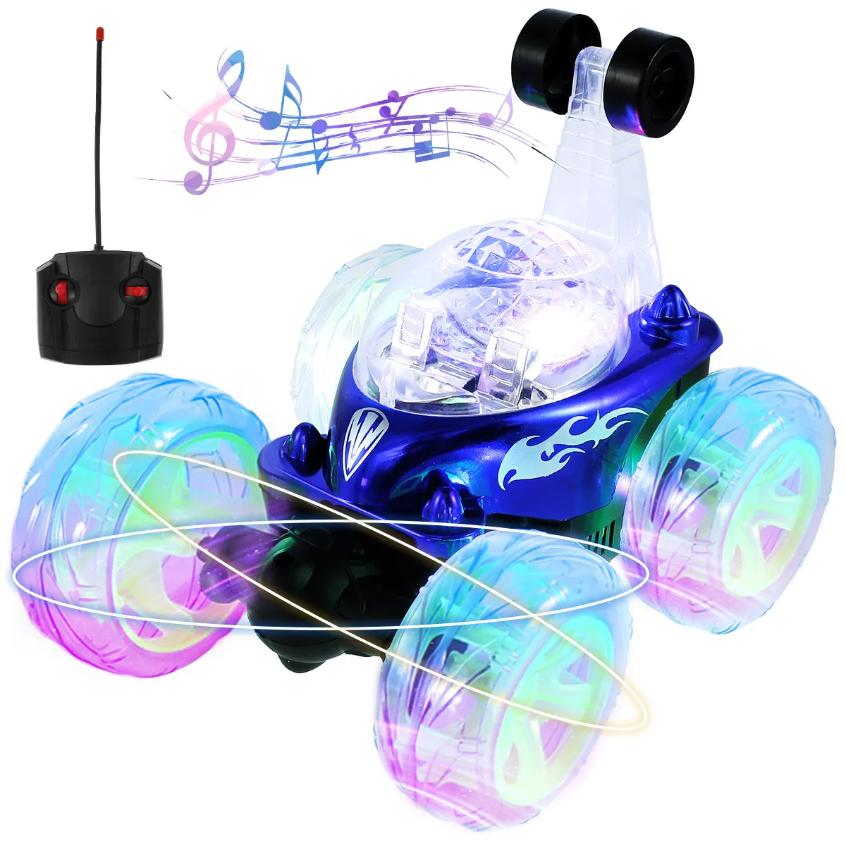 

RC Car 2.4G Radio Remote Control Car RC Stunt Cars Double Sided Flip 360° Reversal Vehicle Model Toy with Music Lights