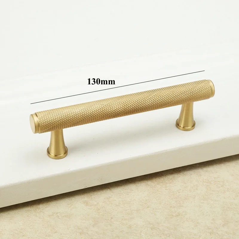 130mm length Золотые накатанные/текстурированные простые ручки и ручки для кухонного шкафа, ручки для выдвижных ящиков, ручки для спальни, латунные Т-образные, фурнитура для шкафа с scre - Цвет: 130mm length