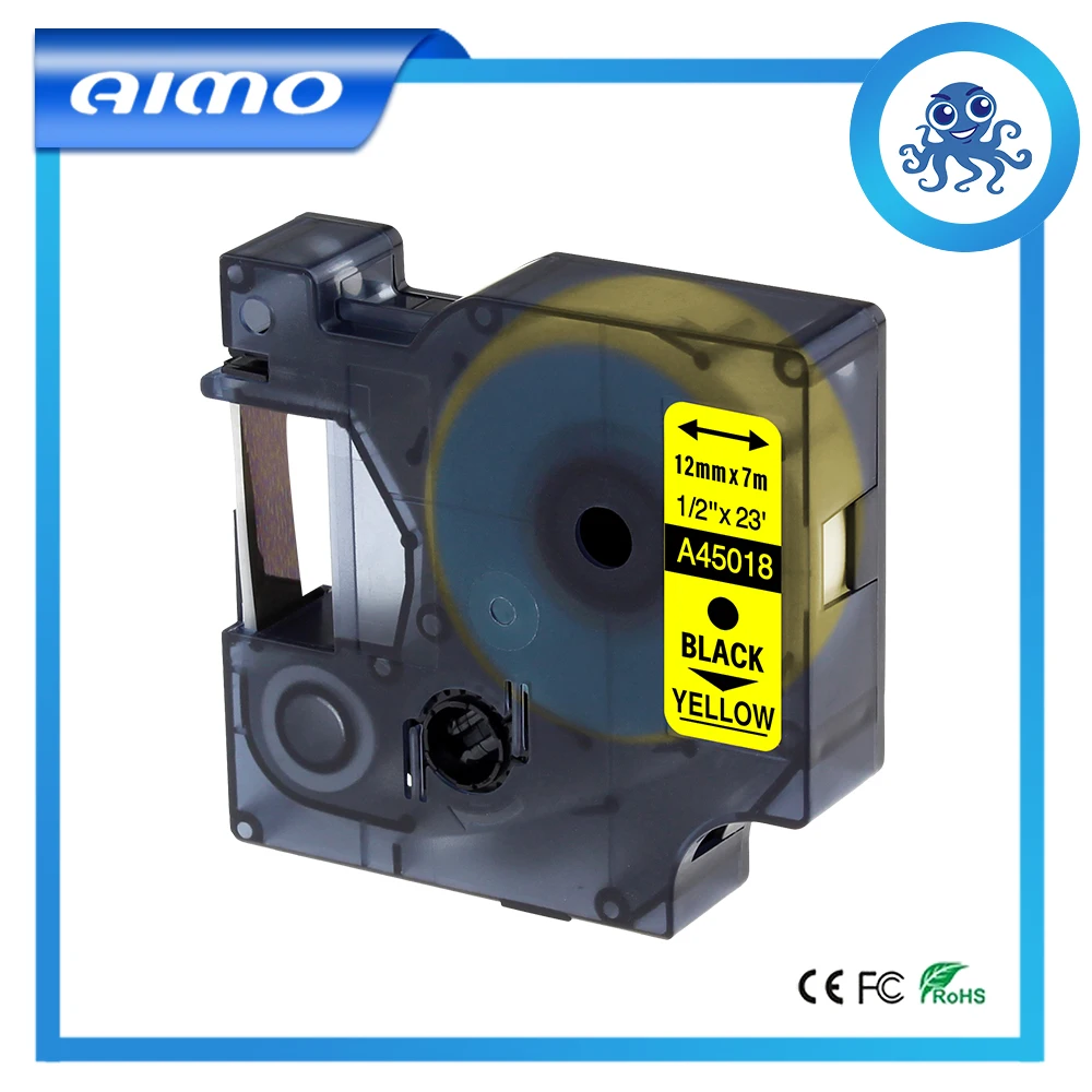 1 упаковка A45018 черная на желтой этикетке лента совместима с Dymo D1 Label Maker 1/2 дюйма