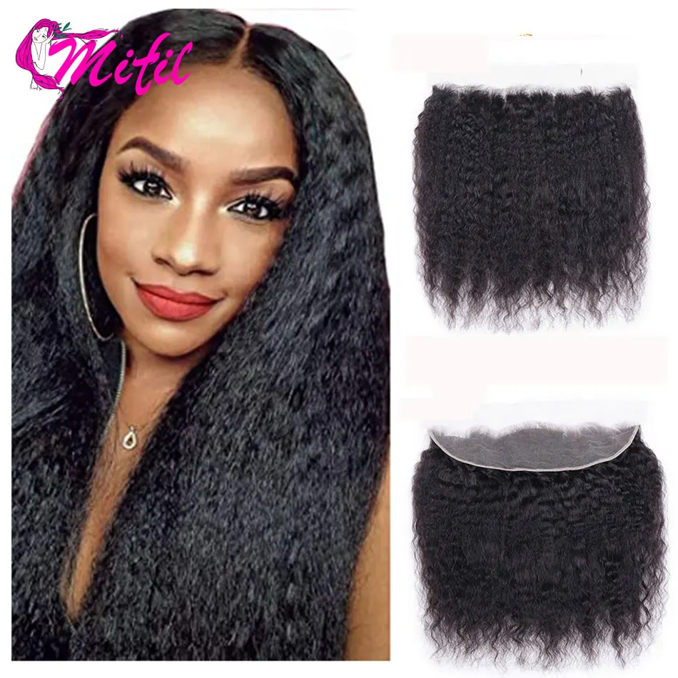 

14-22 Inch Kinky Straight Closure Remy Indian Human Hair Women 13x4 Lace Front Medium Brown Color Swiss Lace Plucked Baby Hair