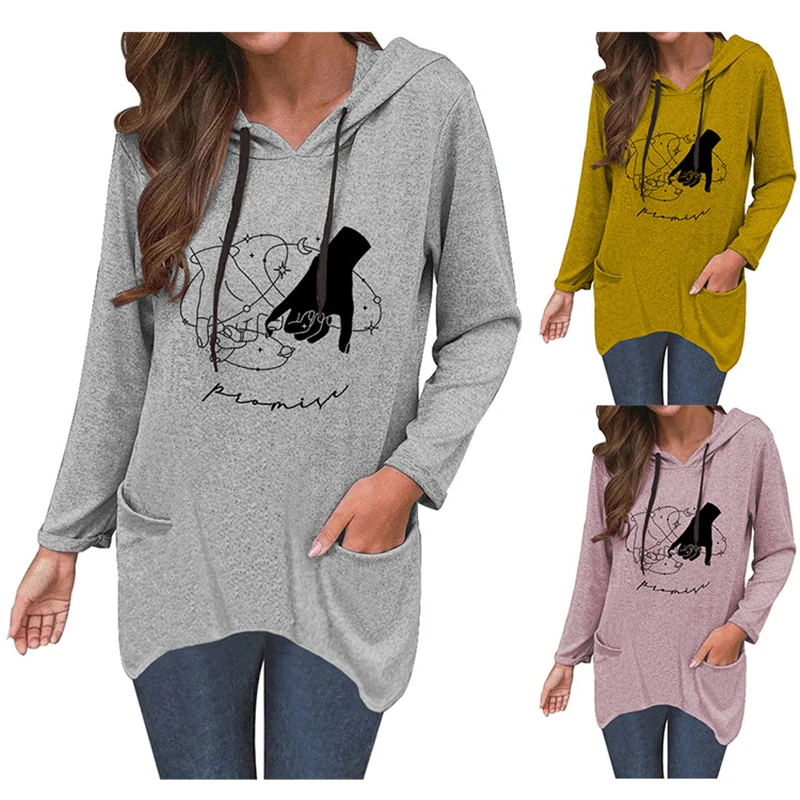 Fall/Winter Women's Hooded Sweater Women's Pullover Sweater Cat Ear Sweater Print PROMISE Valentine's Day