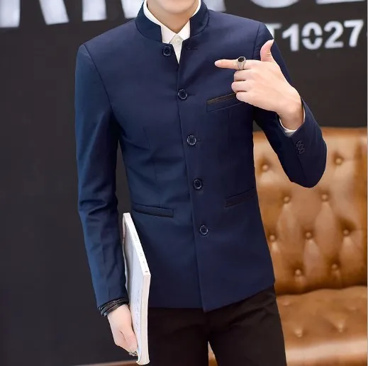 Мужской повседневный приталенный Блейзер в китайском стиле блейзер с воротником