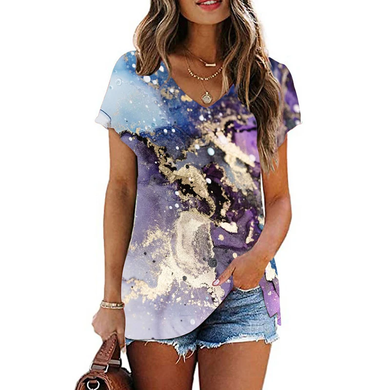 

Ladies Gradient Clothing Color Block Printing 3D Women T-shirt Short Sleeve Casual Tees Street Fashion Harajuku Tops Tshirt