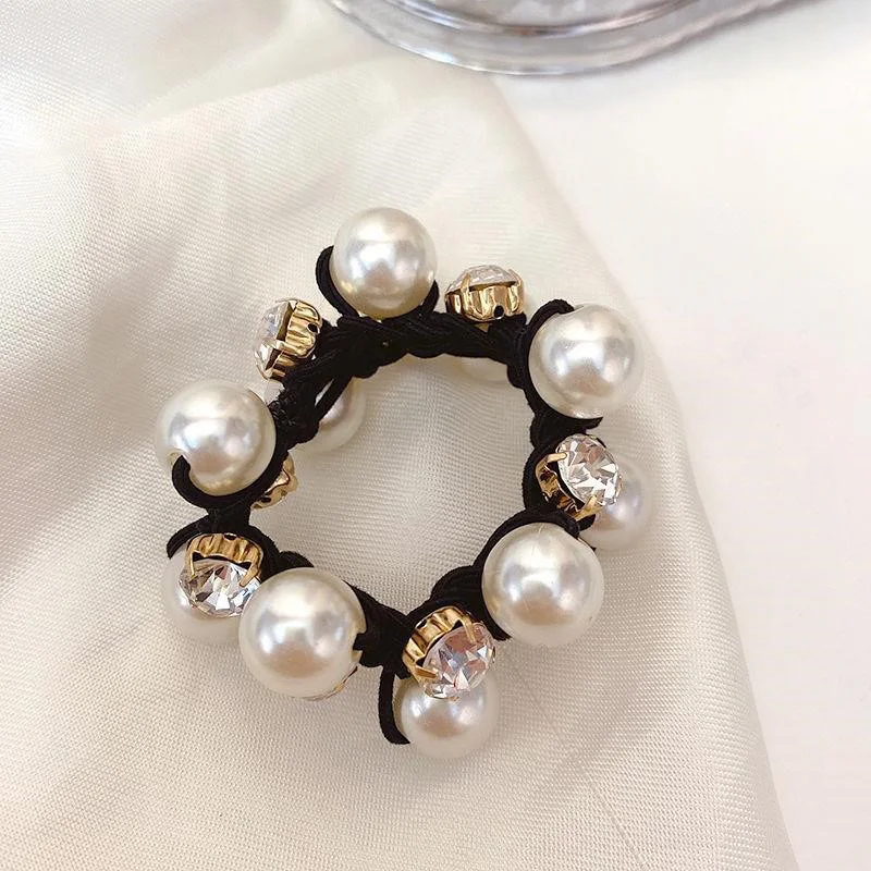 

Pearls Crystal Scrunchie Sweet Women Girls Ponytail Hold Hairbands Headband Hair Tie Hair Rubber Bands Fashion Hair Accessories