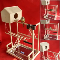 402638cm diy wooden parrot playground bird perch with swing ladders feeder tray bird play game stand bird breeding nest f5047