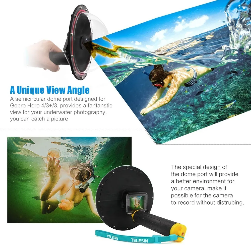 

Waterproof Dome Port Diving Hood Handheld Monopod Bobber Floating Mount for Gopro Hero 8 7 6 5 4 Black YI DJI OSMO ACTION