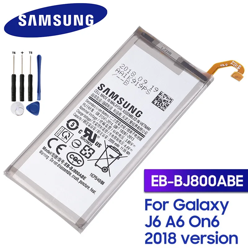 Samsung A6/J6 Оригинальная батарея EB-BJ800ABE 3000mAh для Galaxy A6 (2018) SM-A600 A600F J6 J600F Batteria +Tool on.