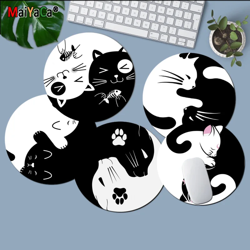 

Maiyaca cute Yin Yang cat black and white Customized laptop Gaming round mouse pad gaming Mousepad Rug For PC Laptop Notebook