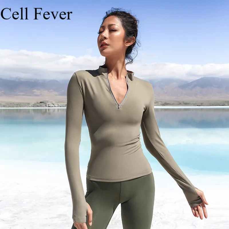Женские Бесшовные рубашки для йоги с длинным рукавом и отверстием большого