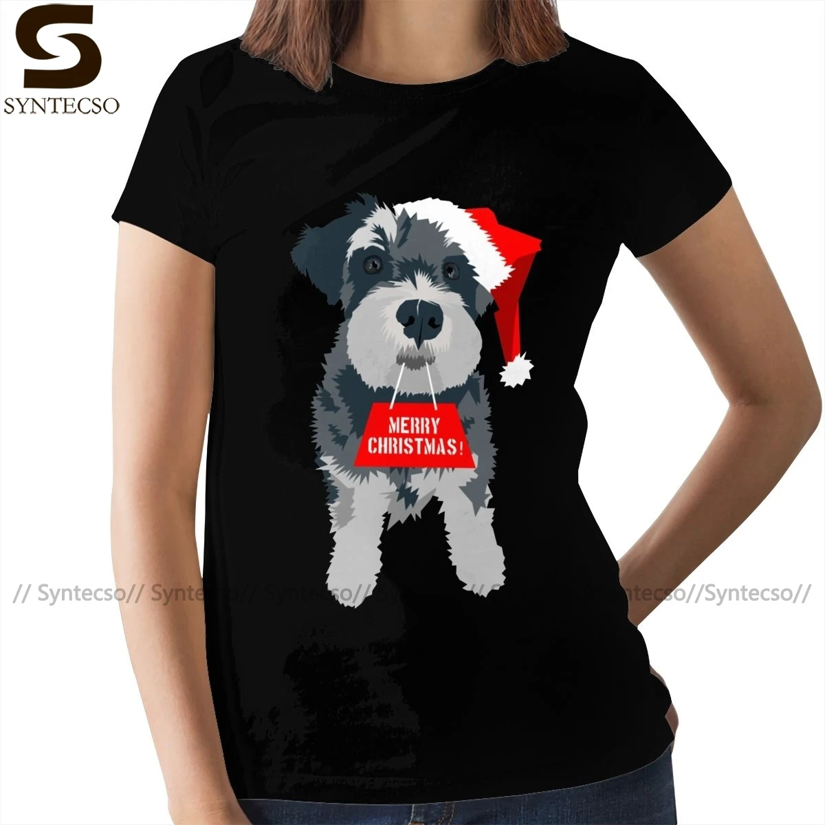 Мини-Футболка со шнауцером Рождественская миниатюрная шляпка шнауцера Санты