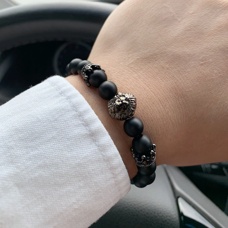 Роскошный мужской браслет с короной льва Новинка 2020 модный трендовый каменными