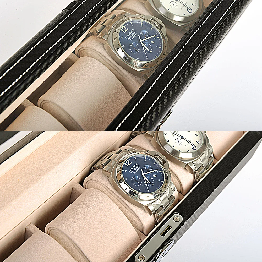 Роскошный кожаный/карбоновый футляр для часов 6/12 шкатулка хранения ювелирных