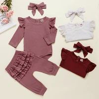 newborn baby girl clothes set autumn casual infant outfits long sleeve romper ruffle legging pants knitting toddler clothing set