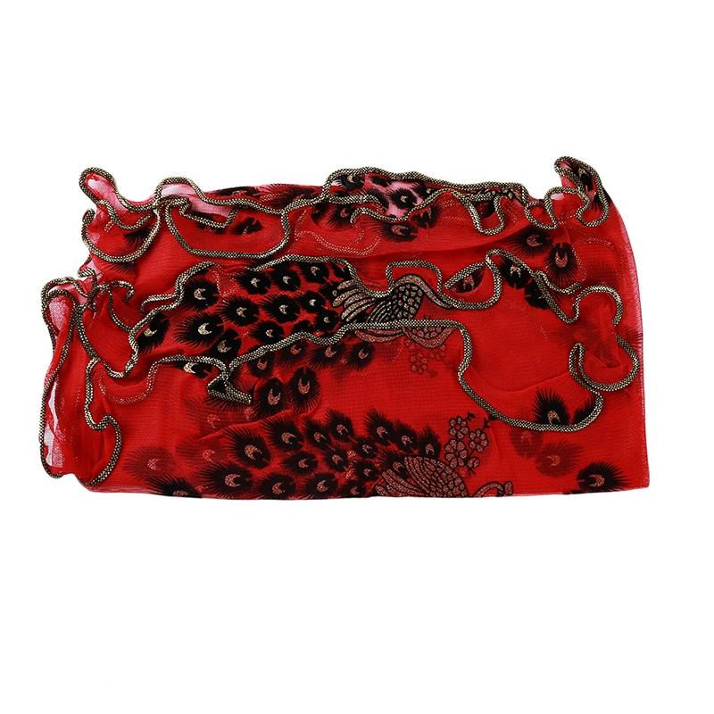 Вышивка кружева для женщин павлин цветок морщинка хиджаб шаль шарфы