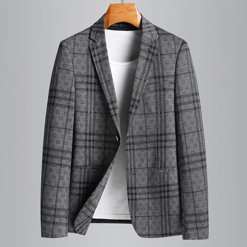 

New Arrival High Quality Suit Men Spring Plaid Youth Elastic Fashion Single Breasted Casual Jacket Plus Size M L XL 2XL 3XL 4XL