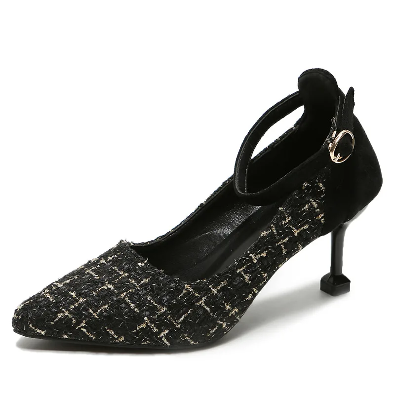 

Women's shoes 2020 high heel pointed toe stiletto buckle color matching women's single shoes plus size shoes