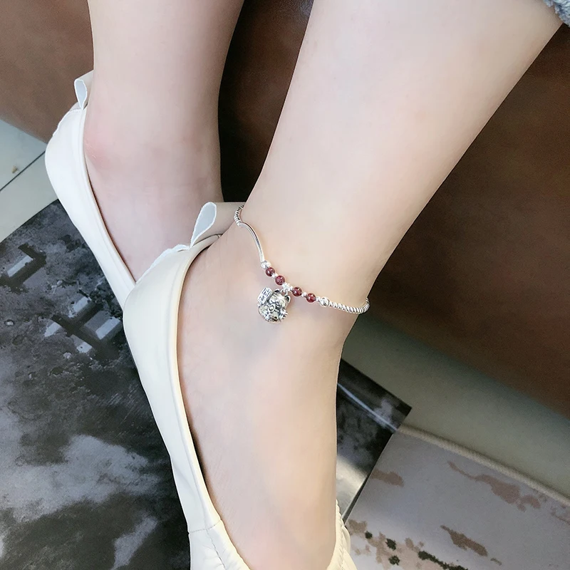 Браслеты анклеты женские из серебра 925 пробы с натуральным гранатом|Анклеты| |