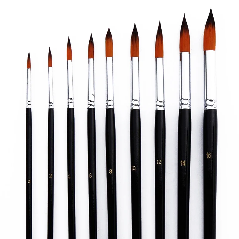 Набор кистей для рисования круглых акриловыми акварельными масляными красками 9