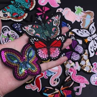 flamingo butterfly embroidered patches for clothing thermoadhesive badges patch thermal stickers for fabric clothes appliques