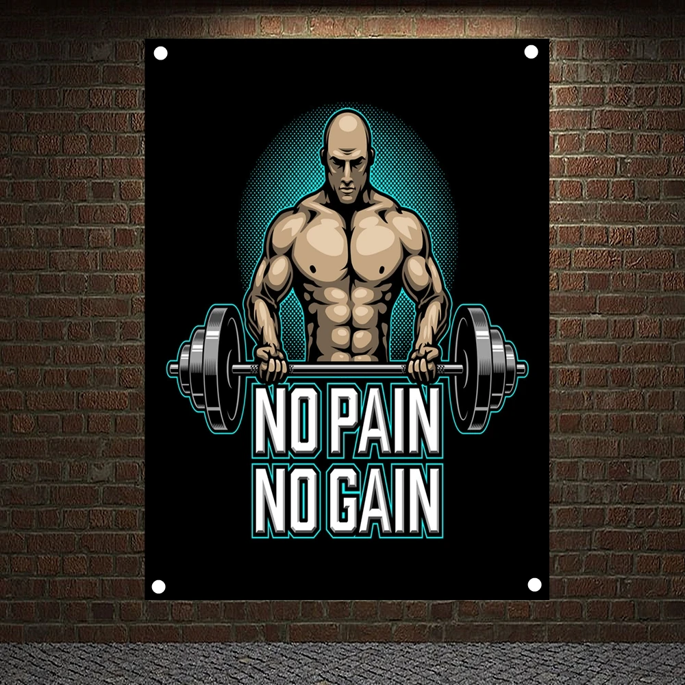 

NO PAIN NO GAIN Motivational Workout Posters Exercise Bodybuilding Banners Wall Art Flag Canvas Painting Tapestry Gym Wall Decor