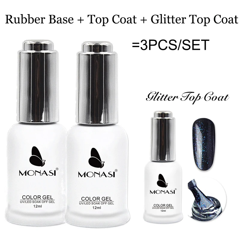 Гель лак MONASI УФ для базового и топового покрытия липкий слой удаляемый