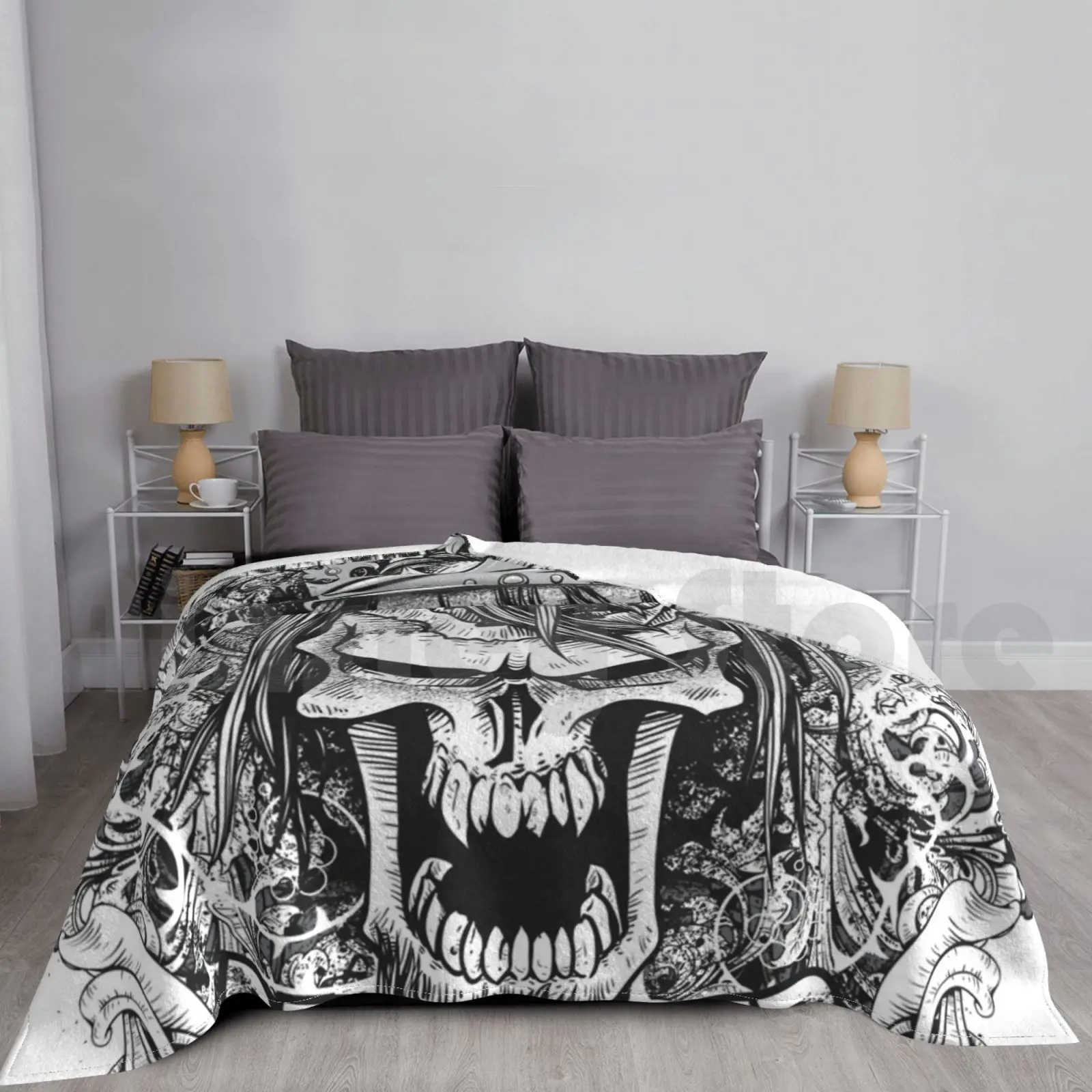 

Skull With Crown Blanket For Sofa Bed Travel Skull Crown Rock Creepy Terror Geek Demon