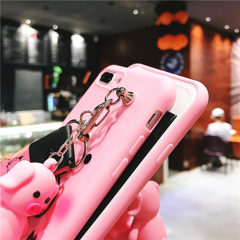 Милый кронштейн hello kitty Cat+ ремешок чехол для iPhone 7 Чехол Xs Max 6 8 Plus X Xr мультфильм розовый Kitty Мягкие ТПУ чехлы для телефонов