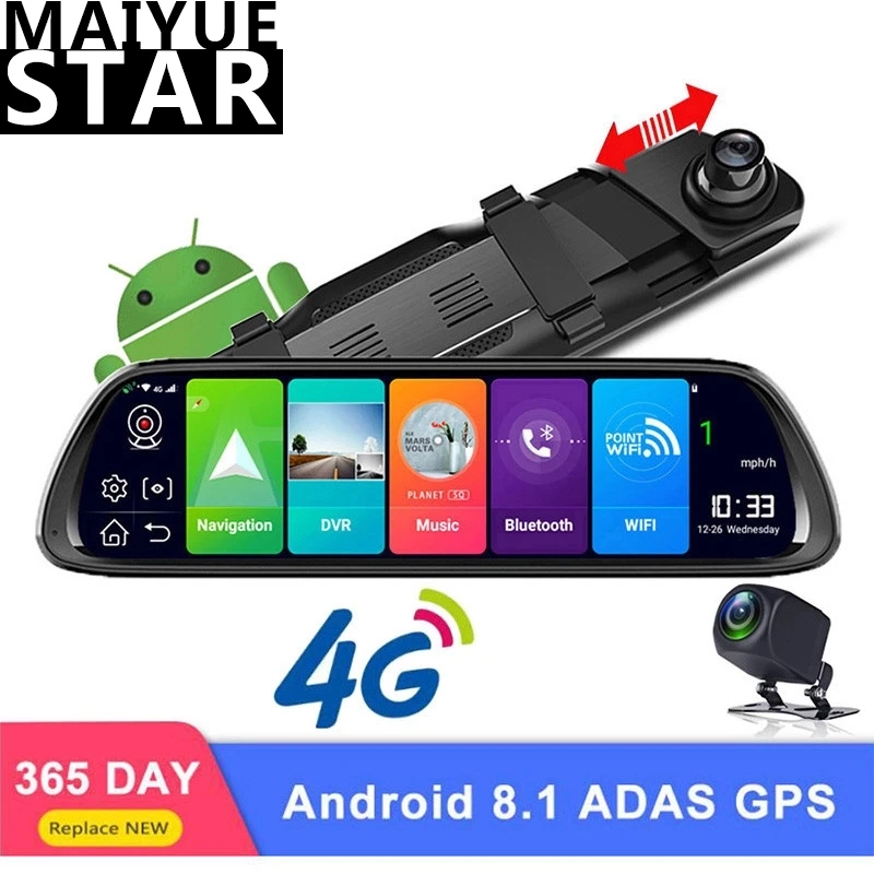 Зеркало заднего вида Maiyue star 10 дюймов 4G ADAS Android 8 1 Wi Fi Full HD 1080P двойной объектив