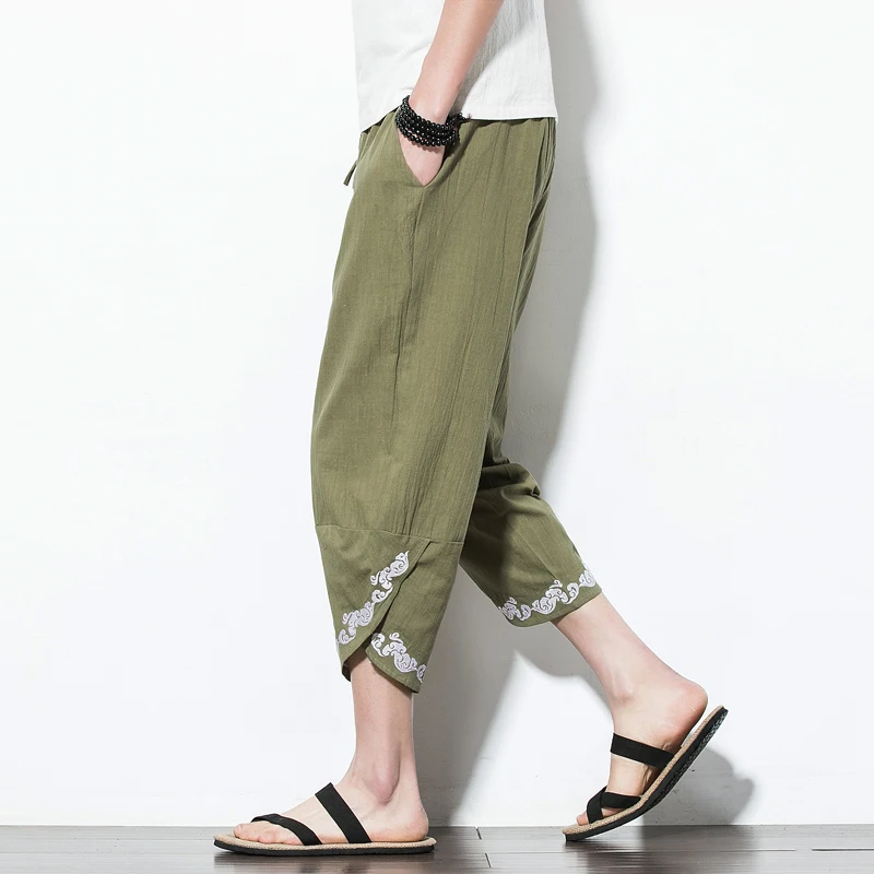 

Sinicism 5XL Men's Casual Harem Pants Summer Loose Cotton Trousers Loose Large Size Embroidered Cropped Pants Trend Harem Pants