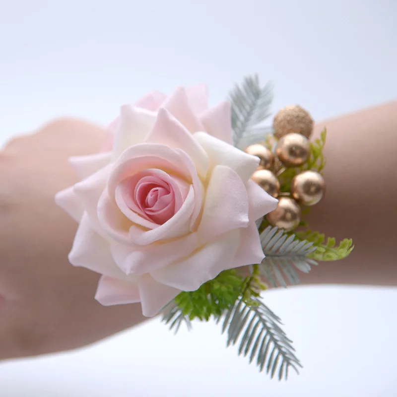 

Bridal Wedding Ceremony Wrist Flower Bridesmaid Party Hand Decor Champagne Flower