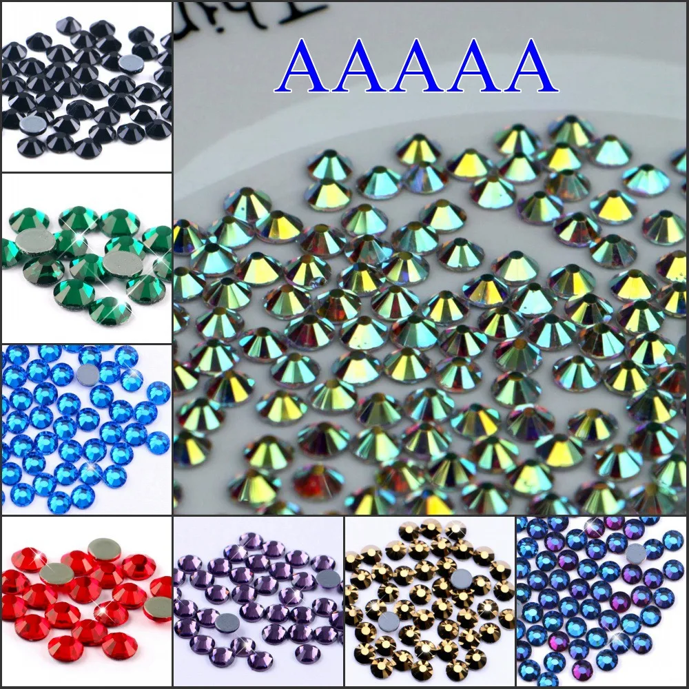 Высокое качество! Горячая фиксация стандарта AAAAA, стразы всех цветов смешанного размера, кристалл AB SS6 SS10 SS16 SS20 SS30, стеклянные стразы для горячей фиксации