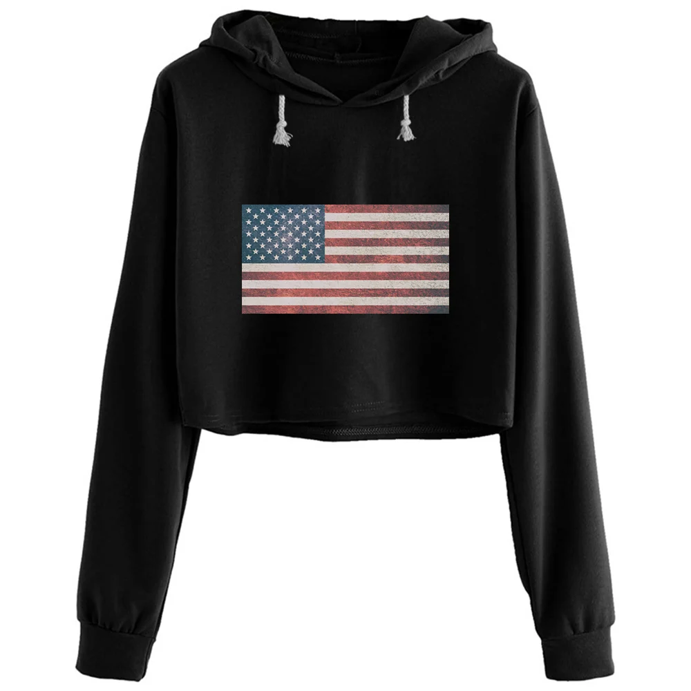 

Женские укороченные толстовки с флагом США, эмо-пуловер в стиле Харадзюку для девочек