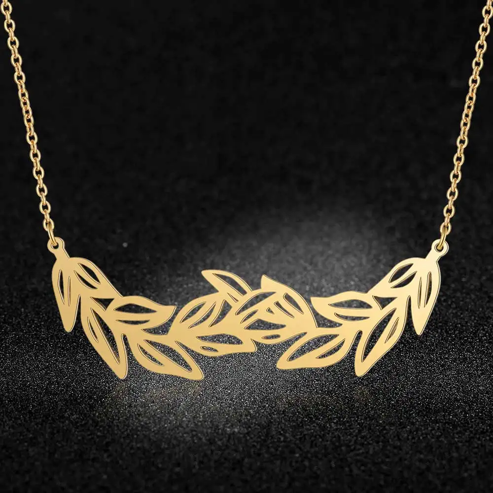 100% Настоящее длинное ожерелье из нержавеющей стали с большими листьями 40 см