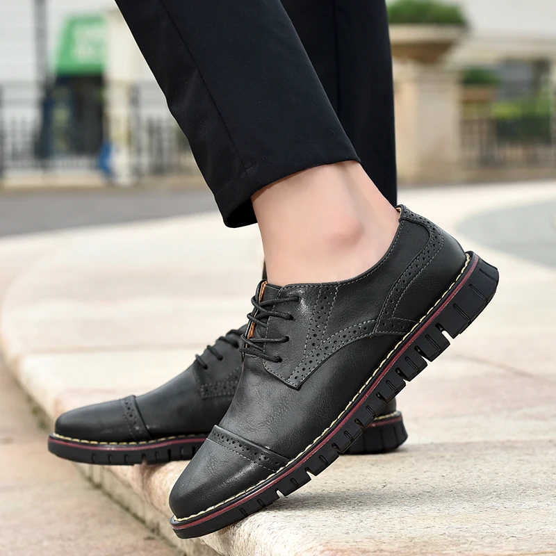 Мужские туфли-оксфорды на шнуровке повседневные туфли из натуральной кожи с