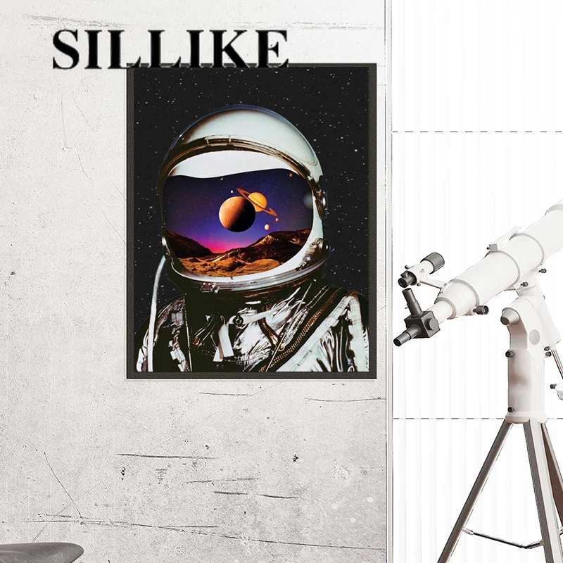 

Astronaut Space Man Poster Print Boys Gift Surrealism Universe Space Man Vintage Painting Picture Bedroom Wall Art Decor