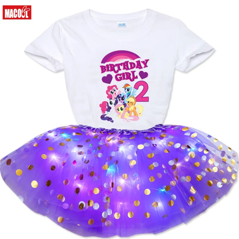 

LED Sequins Glowing Light Kids Girls Princess Dress +Custom Short Sleeve T-shirt Sets Children Party Dancing Miniskirt Costume