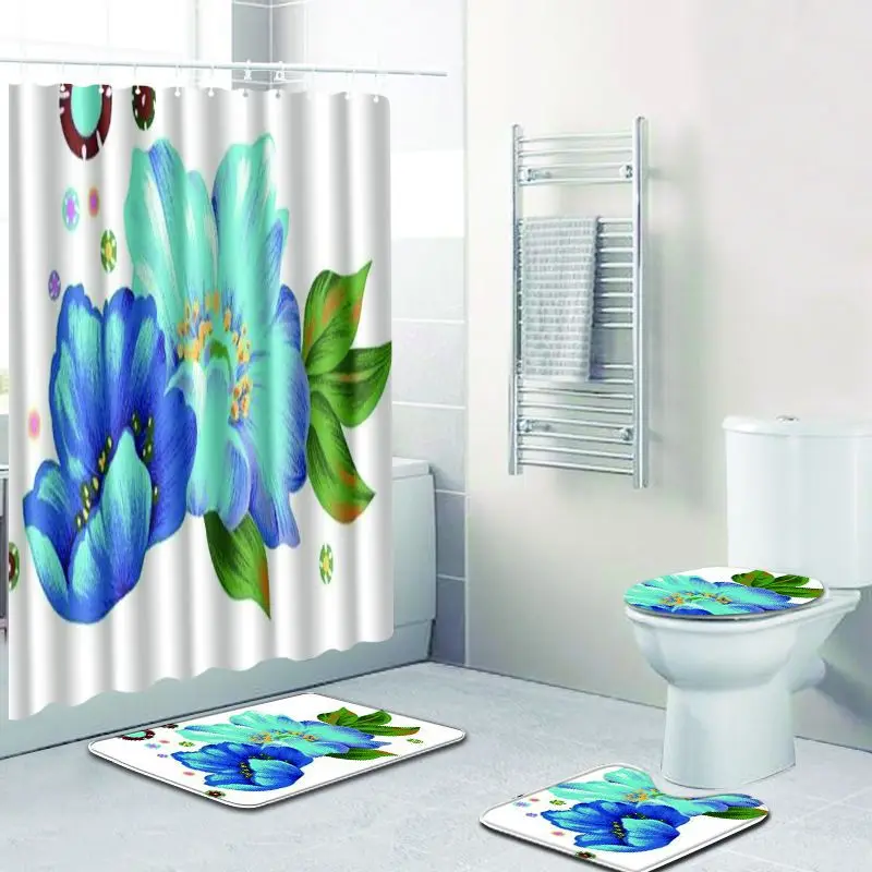 4 шт./комплект нескользящий коврик + крышка для унитаза ванной занавеска душа | Дом