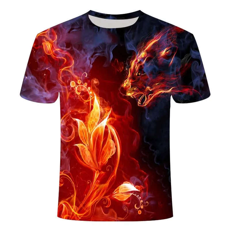 

2021 new flame men's T-shirt summer fashion short-sleeved 3D round neck top smoky elements street fashion men's T-shirt XL