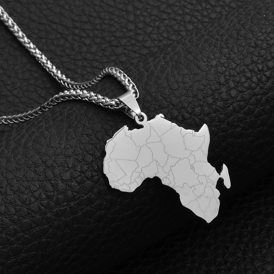 

Anniyo Hip-hop Style Africa Map Pendant Necklaces Stainless Steel Jewelry Women Men African Maps Jewellery Gifts #043821B